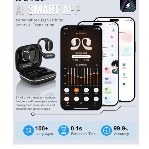 AI Translation Earbuds Real Time 144 Languages 60H Translator Ear Buds Bluetooth - Picture 3 of 8